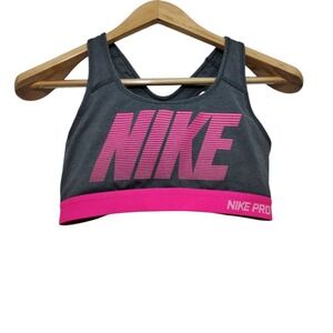Nike Women's Pro Classic Print Sports Bra Size M Gray Pink Dri-Fit Workout Gym